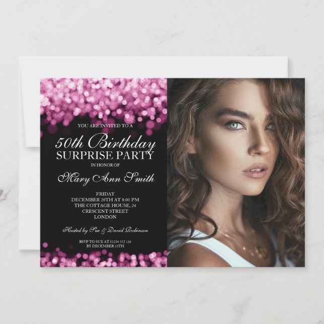 Convite FOTO 50ª Luzes Douradas de Aniversário Surpresa (Frente)