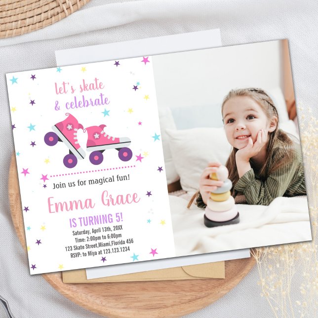 Convite Foto: 5 Pink Purple Skating Birthday Invtions (Photo 5th Pink Purple Skating Birthday Invitations)