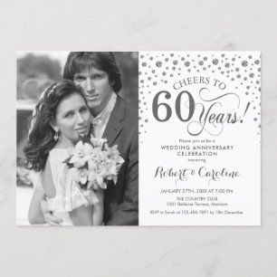 Convite Foto 60º Aniversário de Casamento - Branco Prata