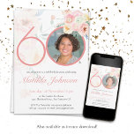 Convite Foto 60º Aniversário Pink Floral Watercolor Person<br><div class="desc">Foto 60º Convite Personalizado De Cores De Água Flórida Rosa De Aniversário. Convite de aniversário floral e botânico, cor-de-rosa, feminino e delicado. Ele apresenta lindas flores de aquarela e uma foto personalizada que você pode mudar para a sua! O designer está sempre pronto para ajudar, contate-a se precisar de ajuda...</div>