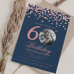 Convite Foto 60th Birthday Rosa Dourado Marinho Confetti<br><div class="desc">Um elegante design de "60º aniversário" com fotografia personalizada,  tipografia moderna e fundo de confete brilhante.</div>