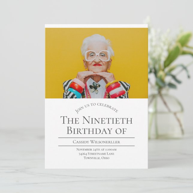 Convite Foto 90 Aniversário (Em pé/Frente)