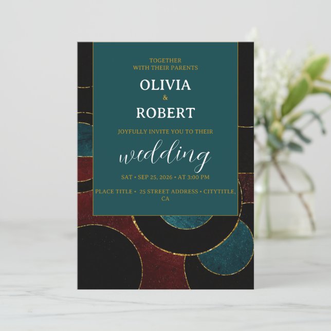 Convite Foto a preto Elegant Petrol (Em pé/Frente)