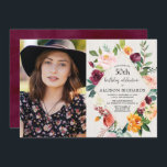 Convite Foto adulta floral do aniversário da queda rústica<br><div class="desc">Para uma personalização mais avançada deste design,  selecione simplesmente "personalizam-no" botão acima!</div>
