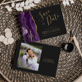 Convite Foto Ágata Dourada Roxa Casamento Save the Date Es