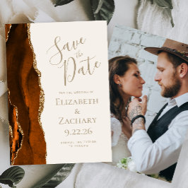 Convite Foto Agata Laranja Queimado Marfim Save the Date