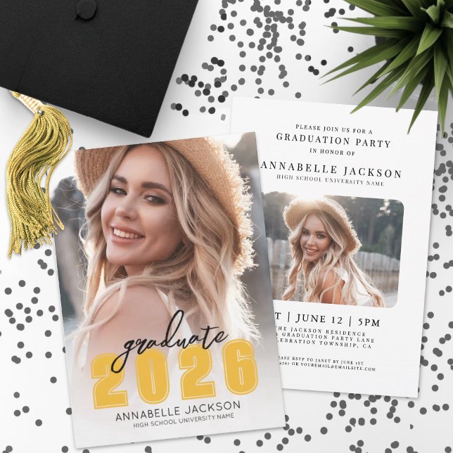 Convite Foto Amarela de Formatura (Yellow Photo Graduation Invitation)