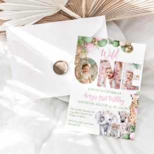 Convite Foto Animal Safari, Rapariga Rosa De Nascimento