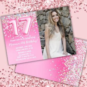 Convite Foto Aniversário de 17 anos Brilho Rosa