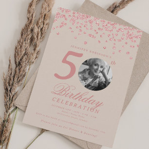 Convite Foto Aniversário de 50 anos Confetes Champagne Dou