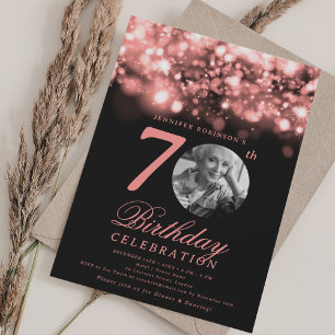 Convite Foto Aniversário de 70 anos Dourado Rosa Glamour à