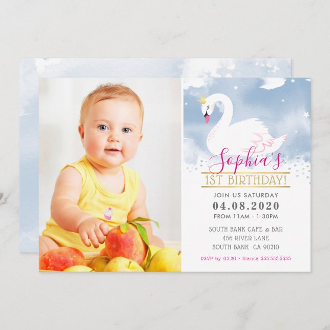 Convite FOTO ANIVERSÁRIO DE CRIANÇA FESTA da princesa do c (Frente/Verso)