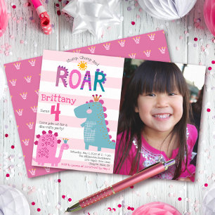 Convite Foto Aniversário Menina Dinossauro Fofo Pisoteia M