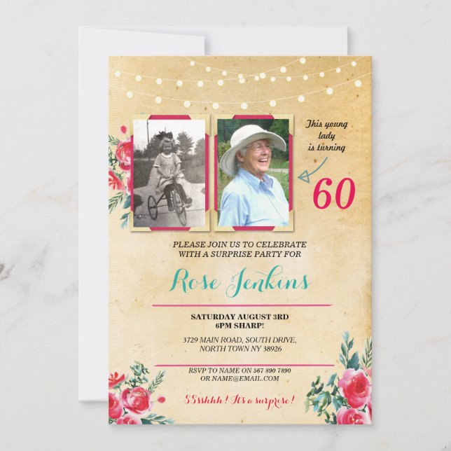 Convite Foto Aniversário Qualquer Idade Floral 2 Imagens C (Frente)