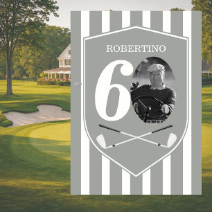 Convite Foto Antiga de Golfista Cinza Branco Aniversário d