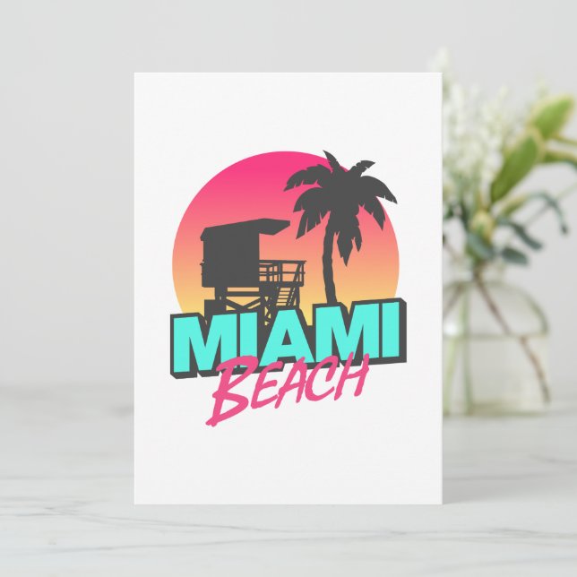 Convite Foto Antiga de Viagem para Miami Beach  (Em pé/Frente)