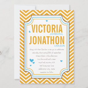 Convite Foto Aqua Yellow Zig Zag Typografia Casamento