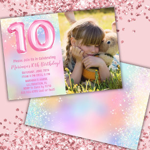 Convite Foto Arco-íris Rosa Aniversário de 10 anos