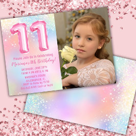 Convite Foto Arco-íris Rosa Aniversário de 11 anos