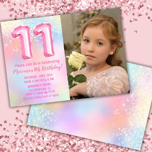 Convite Foto Arco-íris Rosa Aniversário de 11 anos