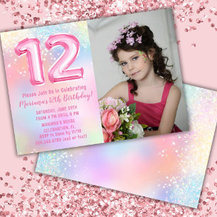 Convite Foto Arco-íris Rosa Aniversário de 12 anos