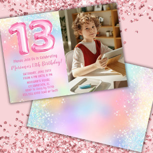 Convite Foto Arco-íris Rosa Aniversário de 13 anos