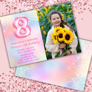Convite Foto Arco-íris Rosa Aniversário de 8 anos