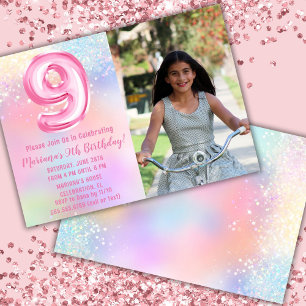 Convite Foto Arco-íris Rosa Aniversário de 9 anos