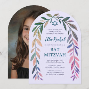 Convite Foto Arquivada de Bar Bat Mitzvah em Aquarela Botâ