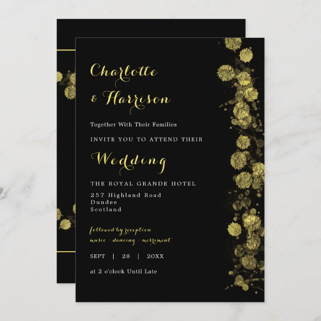 Convite Foto artística Dourada negra e moderna (Frente/Verso)