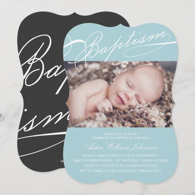 Convite Foto azul da cruz baseado num guião do rosário do (Frente/Verso)