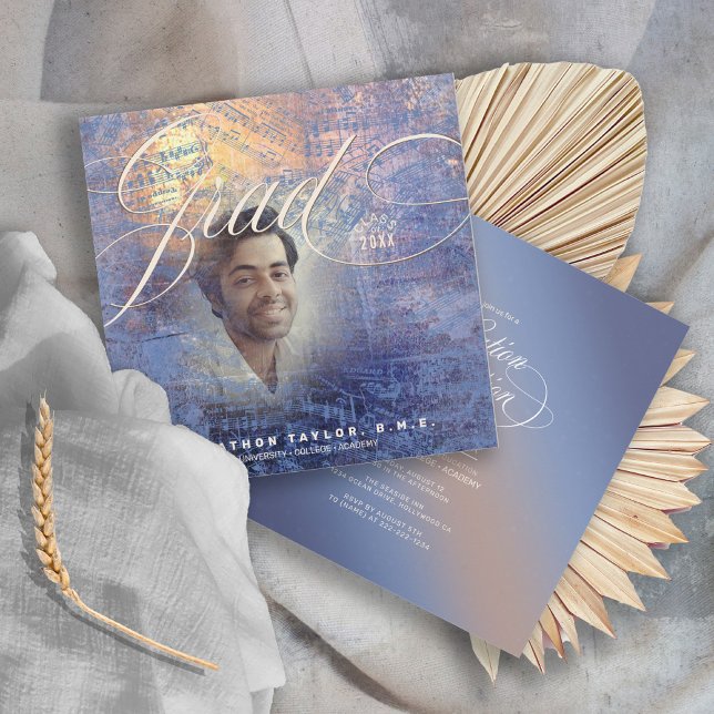 Convite Foto azul de Formando de música moderna ID899 (Criador carregado)