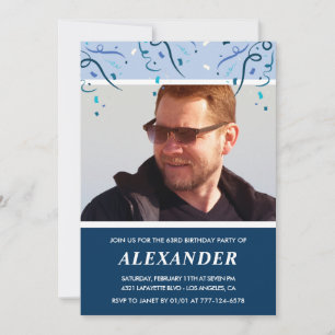 Convite Foto Azul Marinho Moderno Homem 63º aniversário