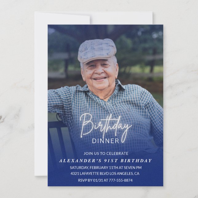 Convite Foto Azul Shadow Birthday Janto 91rua aniversário (Frente)