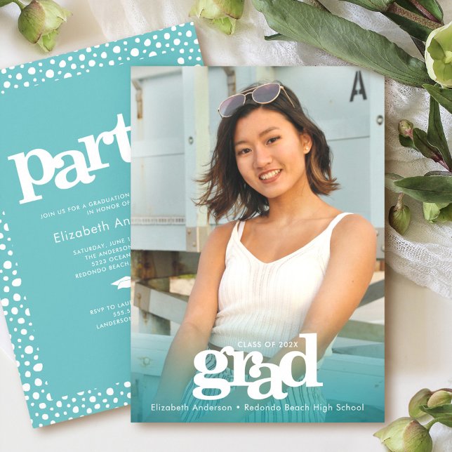 Convite Foto azul turquesa ousada partido simples moderno  (Criador carregado)