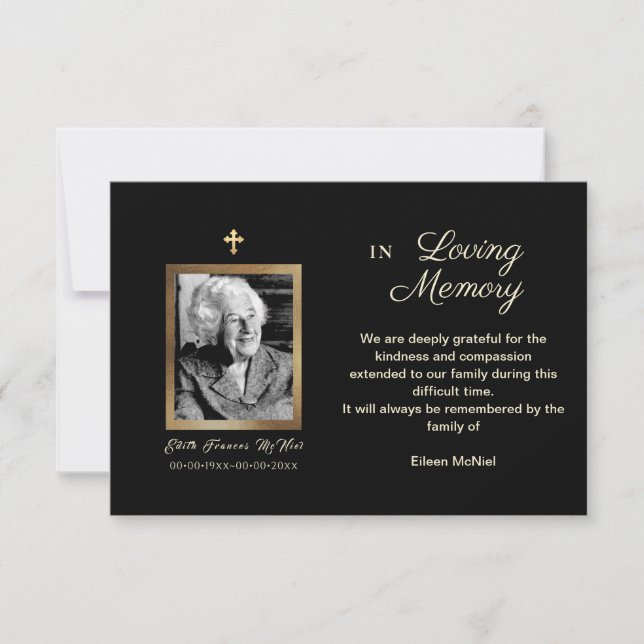 Convite Foto: Bereavement Obrigado, após o funeral (Frente)