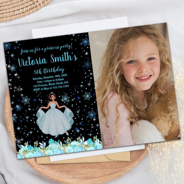 Convite Foto: Black Floral Princess Birthday (Photo Black Floral Princess Birthday Invitations)