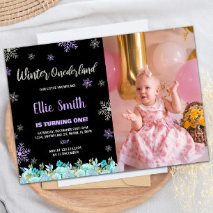 Convite Foto Black Green Floral Winter ONEderland