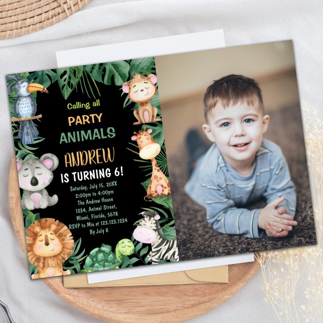 Convite Foto: Black Safari Jungle Birthday (Photo Black Safari Jungle Birthday Invitations)