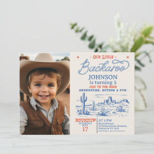 Convite Foto Blue Cowboy Pequeno Buckaroo Aniversário