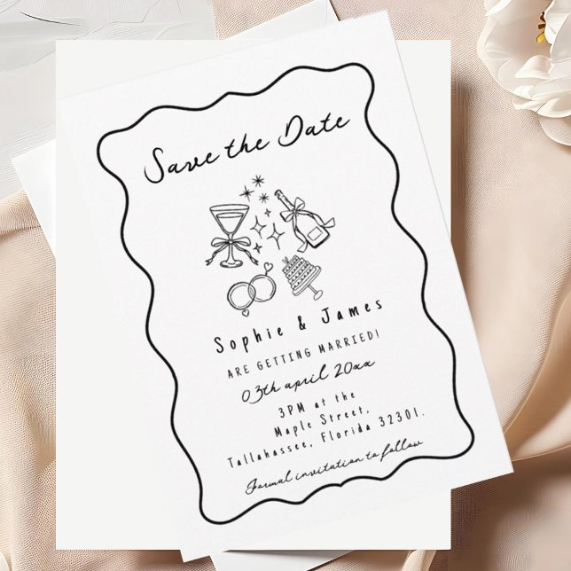 Convite Foto Boho Doodle Casamento elegante simples (Criador carregado)