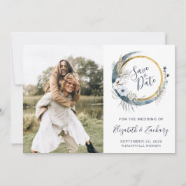 Convite Foto Boho Quadro Floral Lua Azul Save the Date