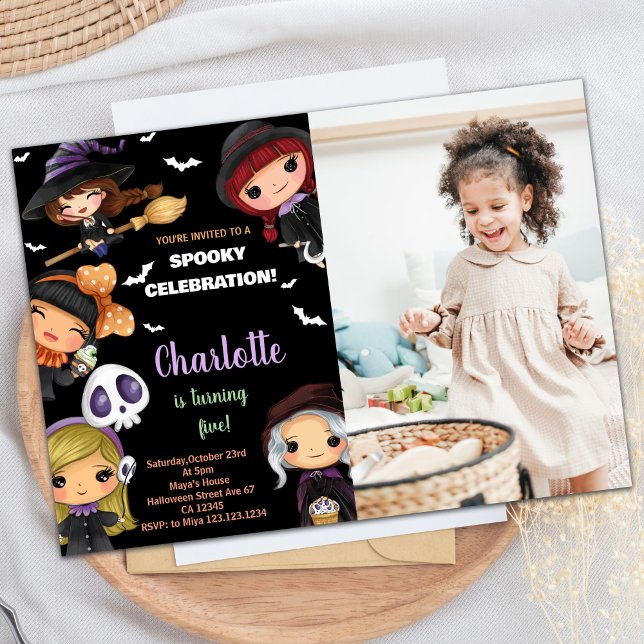 Convite Foto: Bolinhos de Dia de Aniversário do Dia das Br (Photo Spooky Dolls Halloween Birthday Invitations)