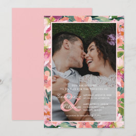 Convite Foto bonito de Casamento Floral de Cor de Água Ros