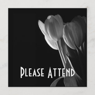 Convite Foto branca das tulipas no fundo preto