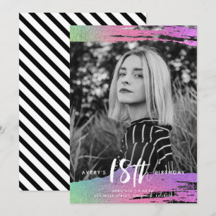 Convite Foto branca negra colorida Foto 18º aniversário