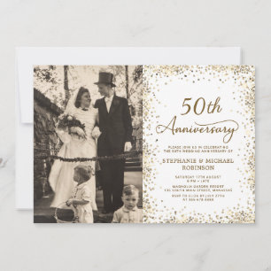 Convite Foto Brilho Dourado 50º Aniversário de Casamento