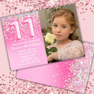 Convite Foto Brilho Rosa Aniversário de 11 anos