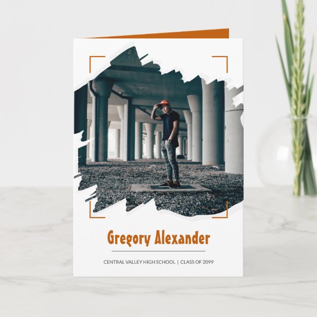 Convite Foto Burnt Orange Edgy Abstrato Brushaft (Frente)