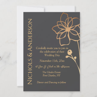 Convite Foto: Carvão e Código QR Dourado Casamento
